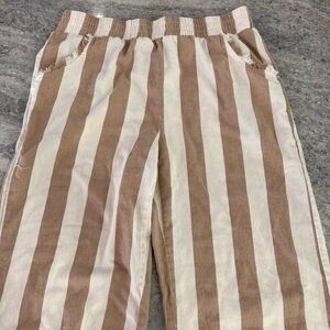 Umgee Beige and Cream Vertical Stripe Wide Leg Pants